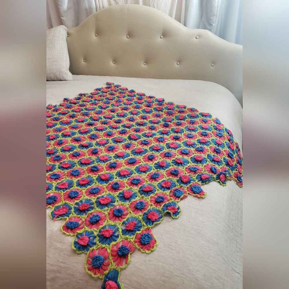 Granny Square Afghan Knitted Grannycore Pinks Blues Greens